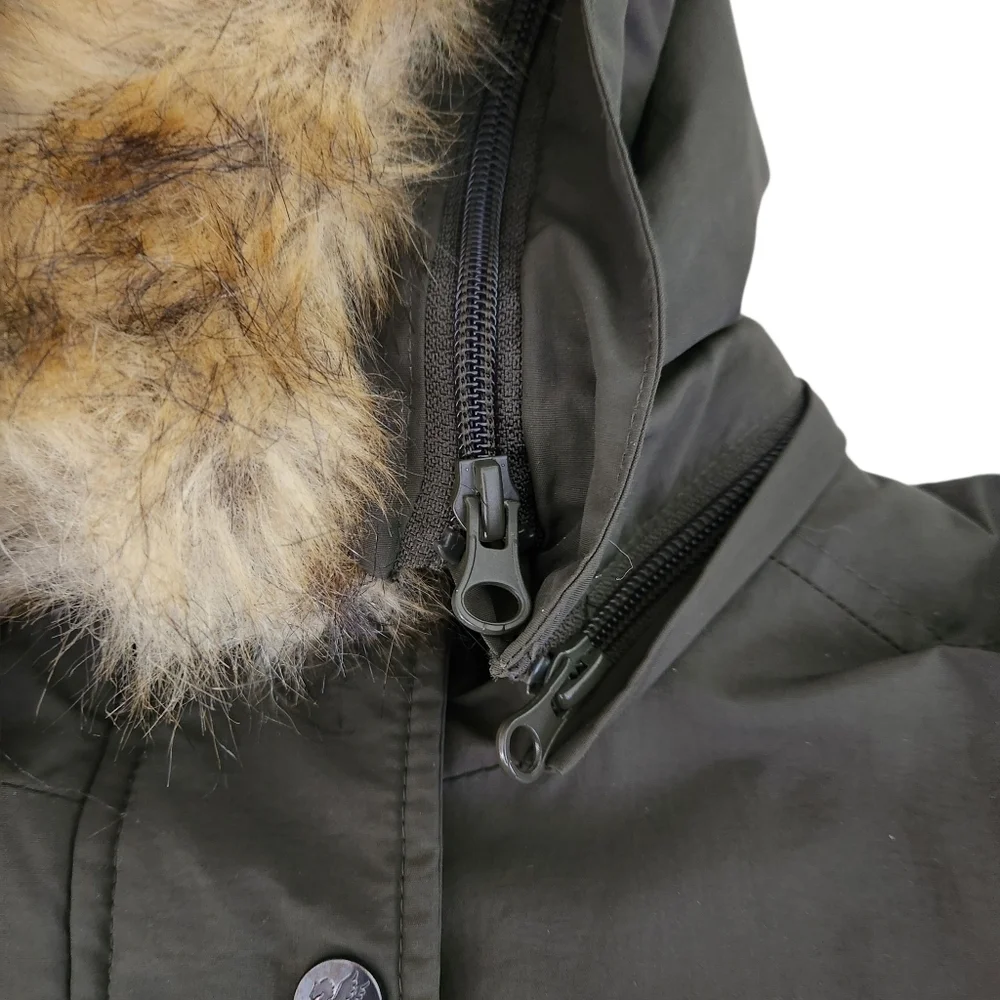 PUFFA Olive Green Faux-Fur Trim Parka Coat small - Picture 4 of 16